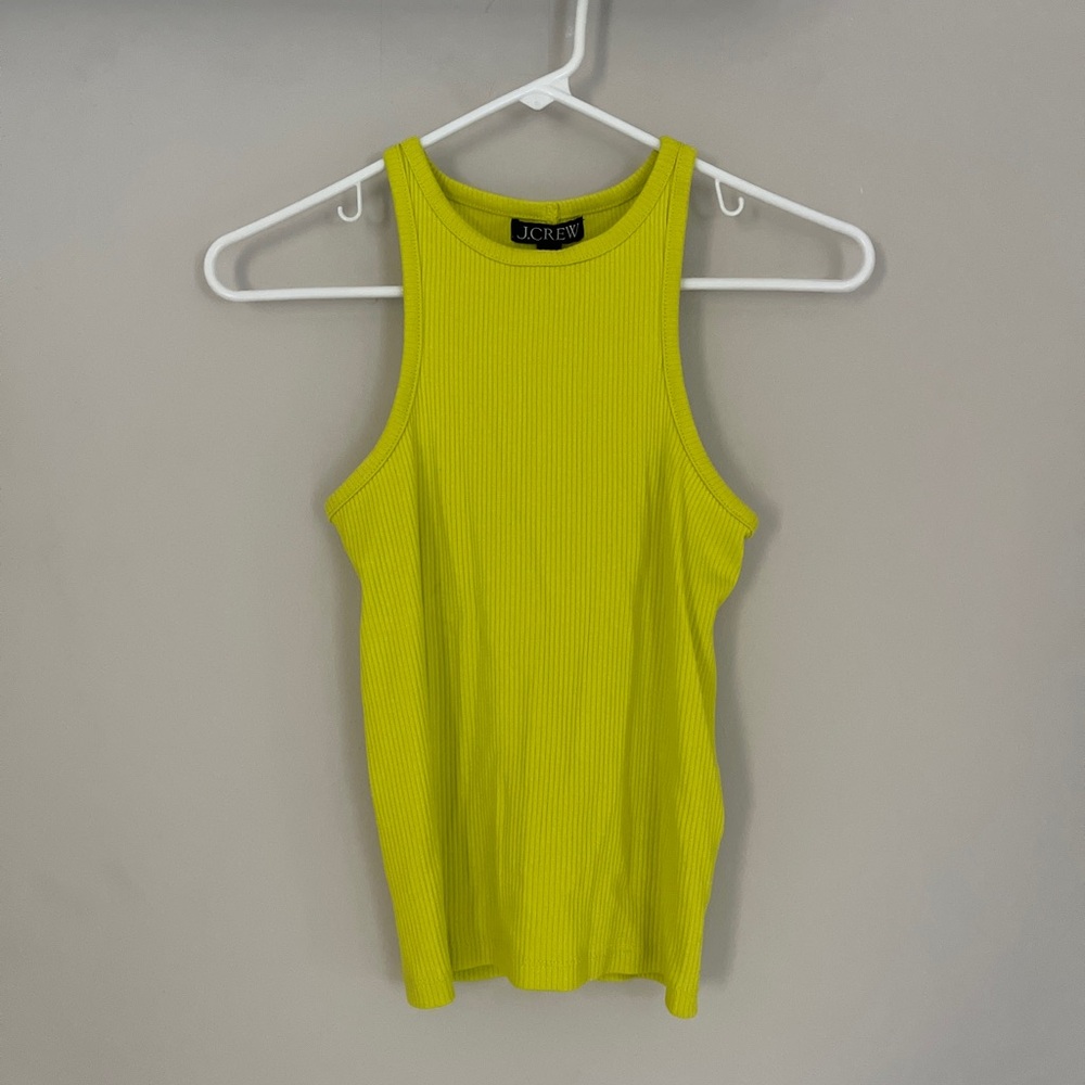J. Crew Women's High-Neck Lime Green Ribbed Tank Top